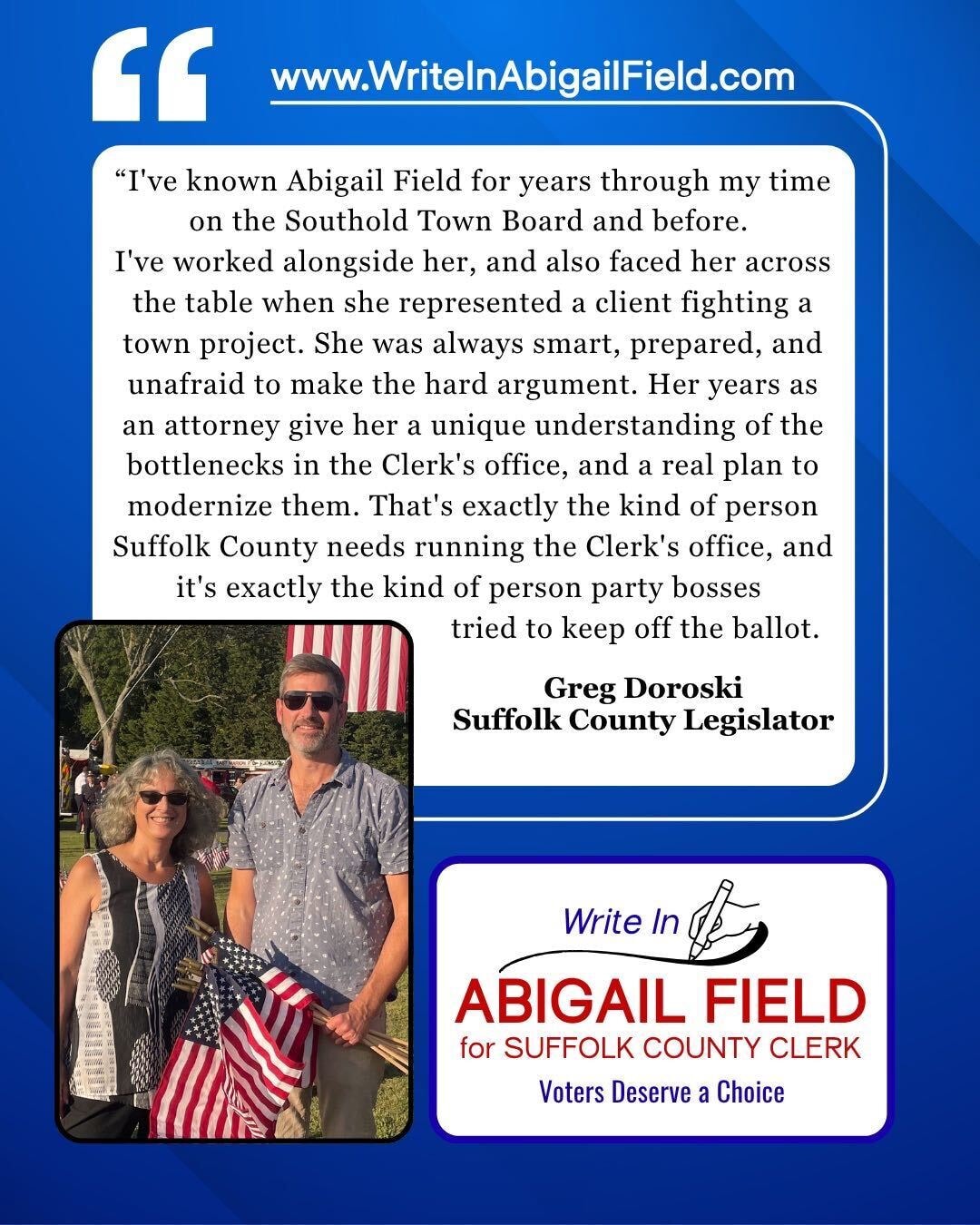 Endorsement from Greg Doroski, Suffolk County Legislator